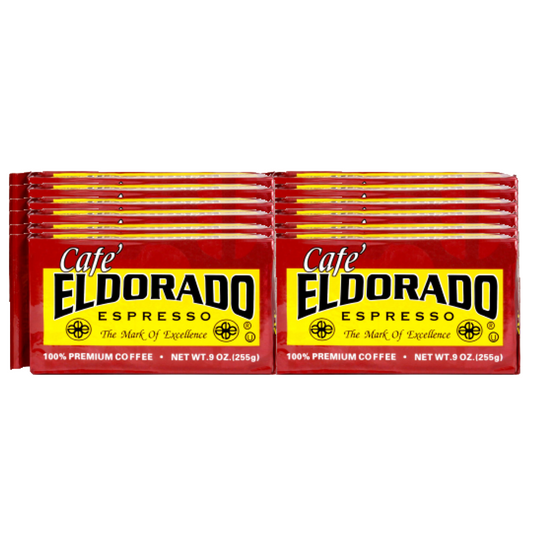 Stack of Cafe Eldorado Espresso coffee packages.