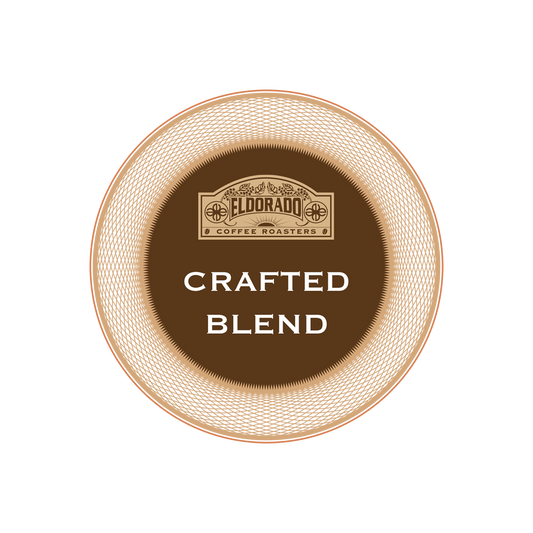 Eldorado Coffee Roasters Crafted Blend logo on a circular textured background.