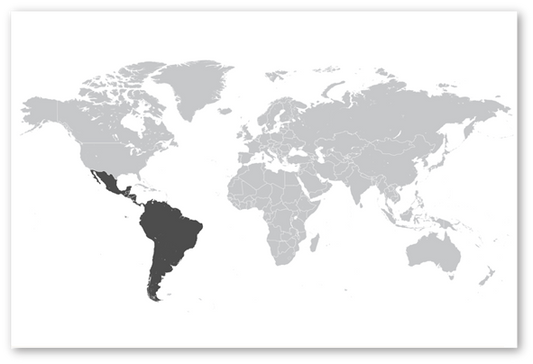 World map highlighting Latin America in dark gray.