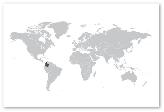 World map highlighting Colombia in dark gray.