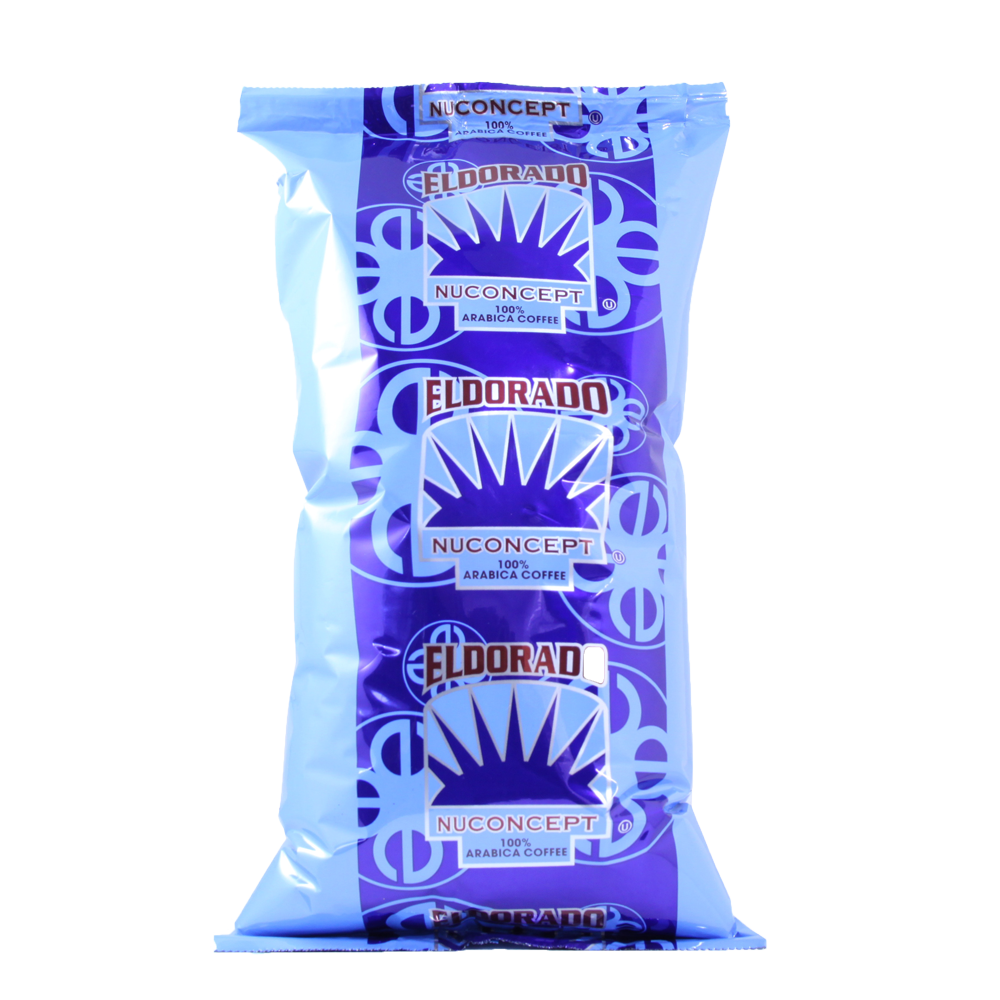 Blue foil bag of Nuconcept El Dorado 100% Arabica Coffee.