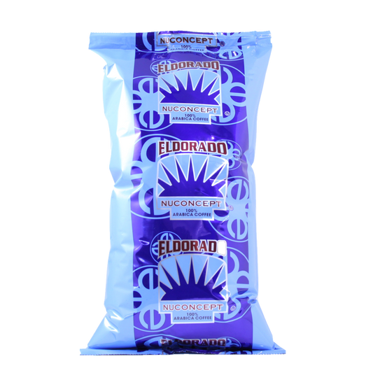 Blue foil bag of Nuconcept El Dorado 100% Arabica Coffee.