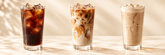 Three coffee drinks illustrating syrup serving ideas