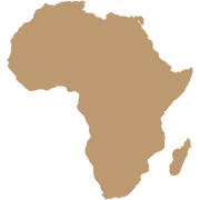 Solid tan silhouette of the African continent on a black background. 
