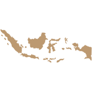 Tan silhouette map shows the island nation of Indonesia. 
