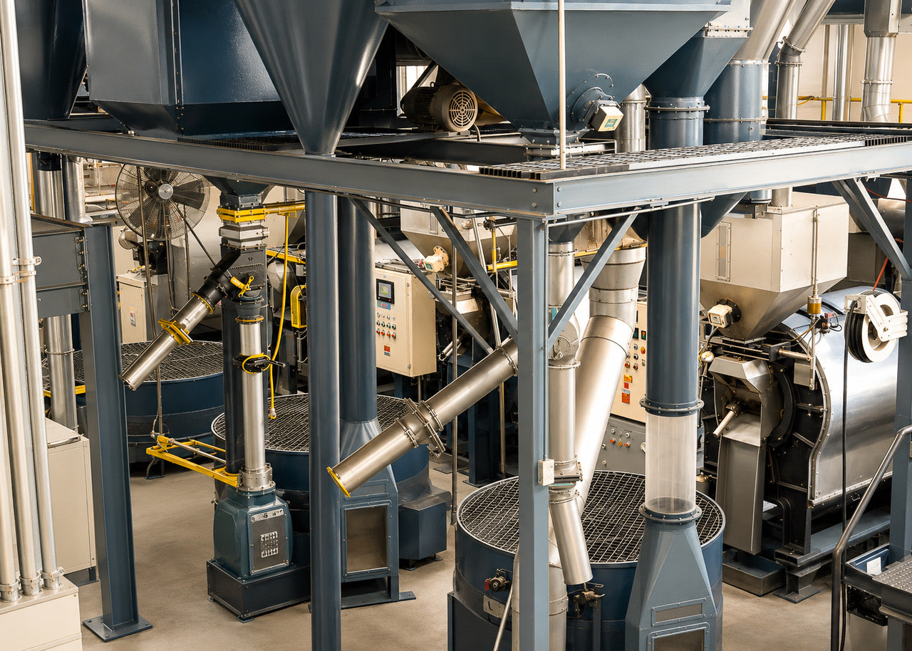 Commercial coffee roasting equipment at Eldorado Coffee Roasters in Queens New York