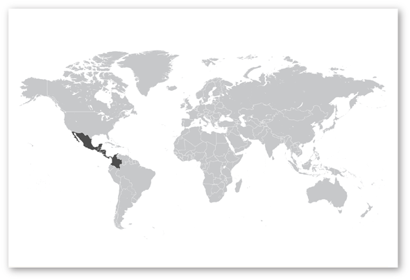 World map highlighting Mexico and Colombia in dark gray. 
