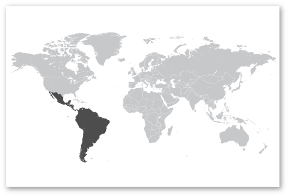 World map highlighting Latin America in dark gray. 
