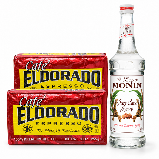Two Cafe Eldorado espresso bricks and Monin Pure Cane syrup bundle
