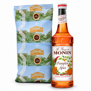 Eldorado Pumpkin Spice Coffee & Syrup Bundle with overlapping coffee bag and Monin bottle