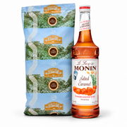Eldorado Salted Caramel Coffee & Syrup Bundle with overlapping coffee bag and Monin bottle