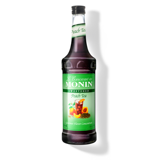 Monin Peach Tea Concentrate – 750 mL bottle on white background