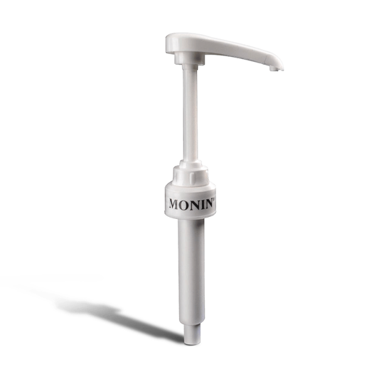 White Monin syrup pump for 750 mL glass bottles