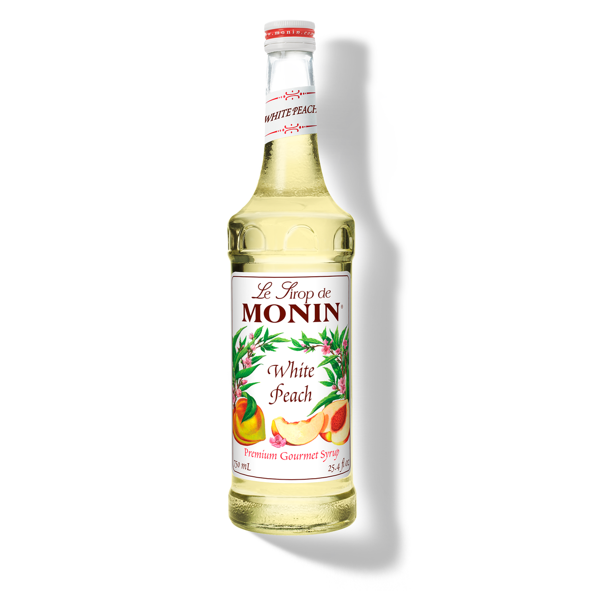 Monin White Peach Syrup – 750 mL glass bottle