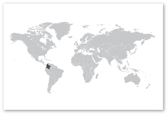 World map highlighting Colombia in dark gray. 
